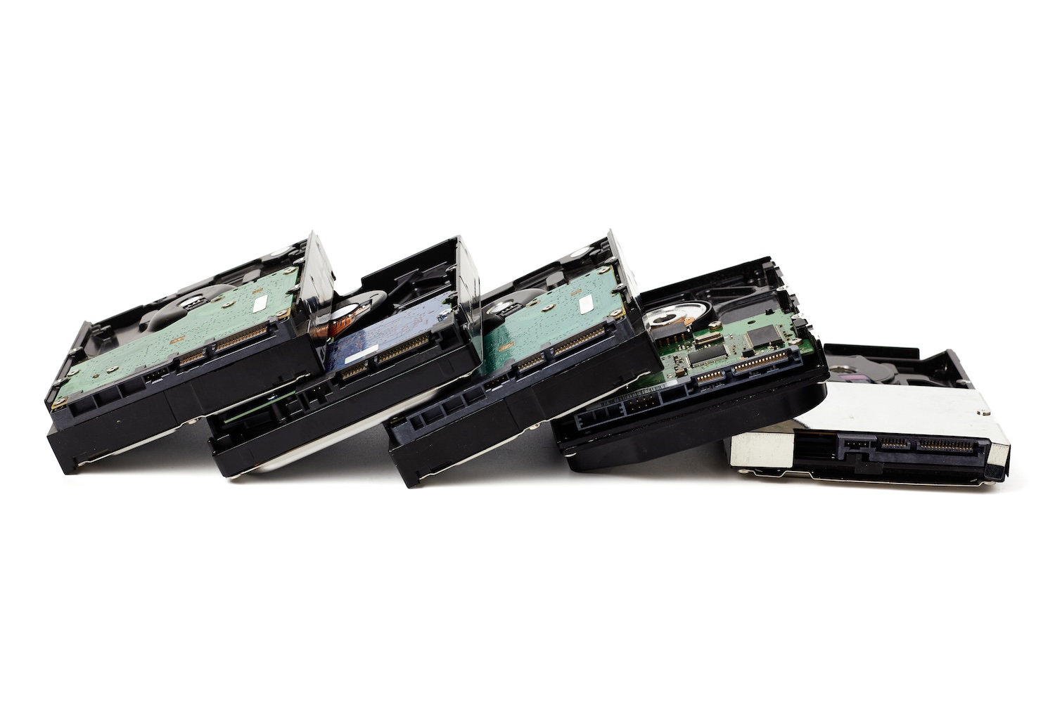 Set of old hard disk (HDD) for PC are no longer used isolated on white background.